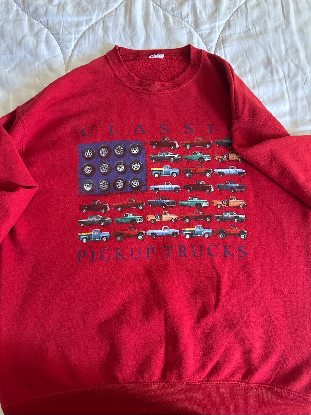 Vintage 90s Classic Pickup Trucks American Flag Sweatshirt Red Crewneck XL